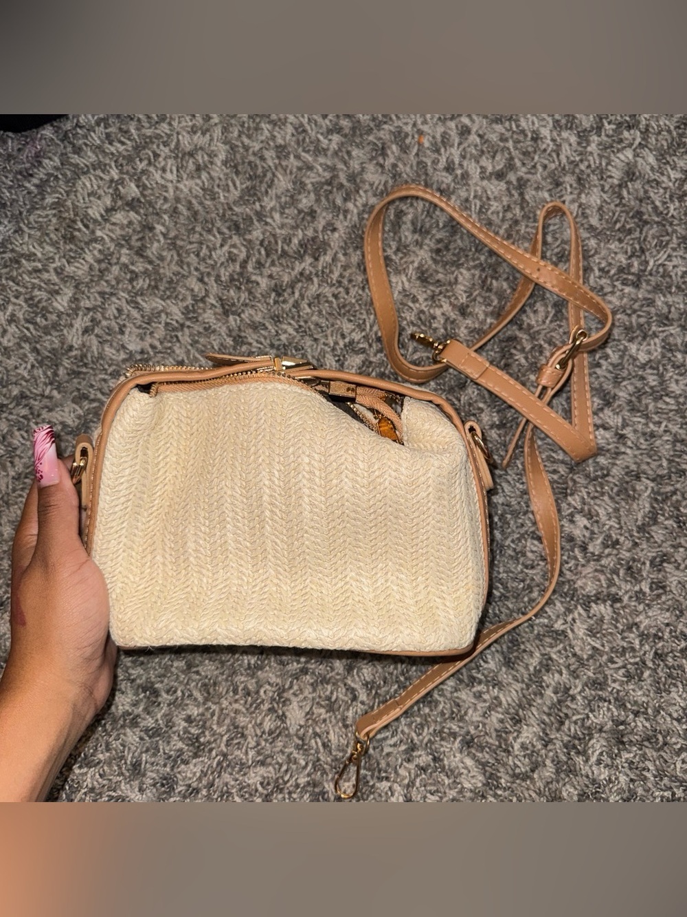 SHEIN Cream Woven Crossbody with Tan Strap
